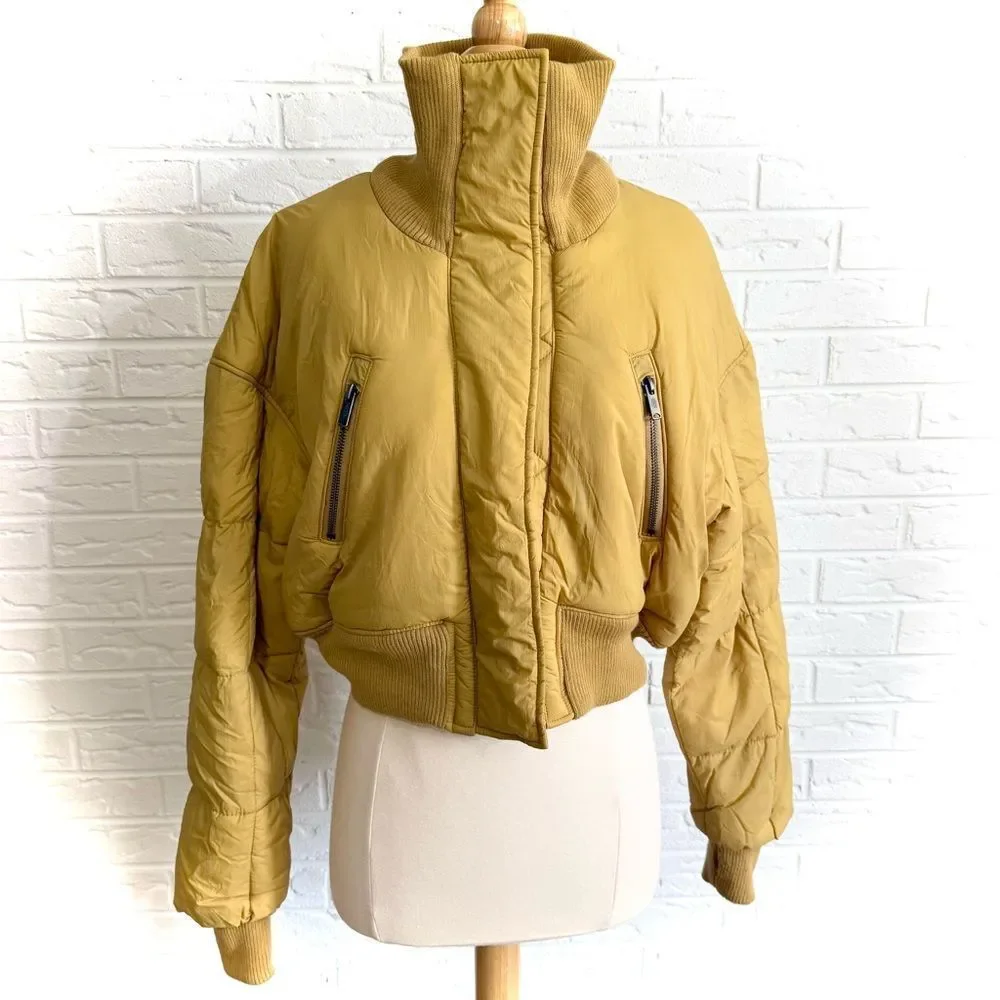Free People Movement Boulder Babe Banded Mustard Puffer Size Small - Picture 3 of 9